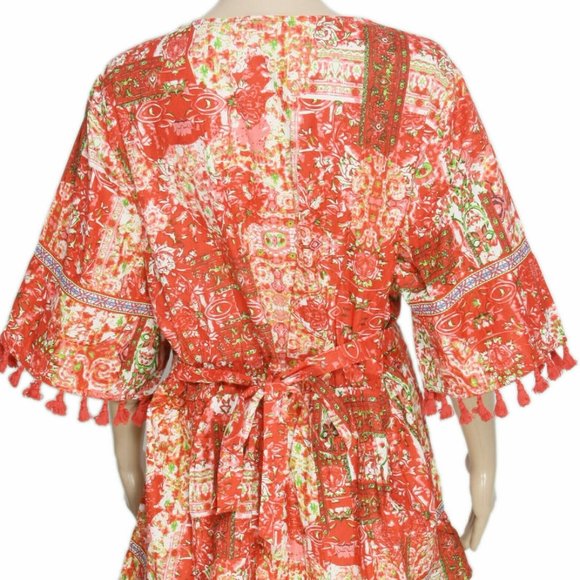 Joe Brown Beaed Printed Short Sleeve Tassle Dress Extra Large XL 16 - Picture 2 of 4